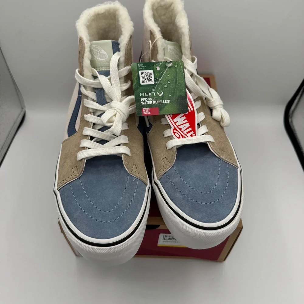 NWT Vans Sk8 Hi Pig Suede Multi Sherpa platform sneakers pink blue tan unisex - Picture 11 of 15